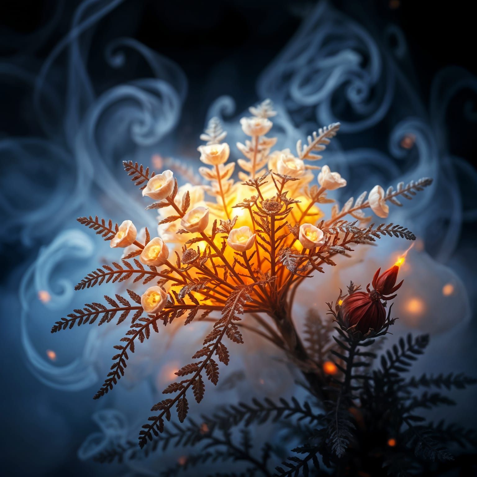 Surreal Magical Plant Blooms in Smoky Cosmic Vortex