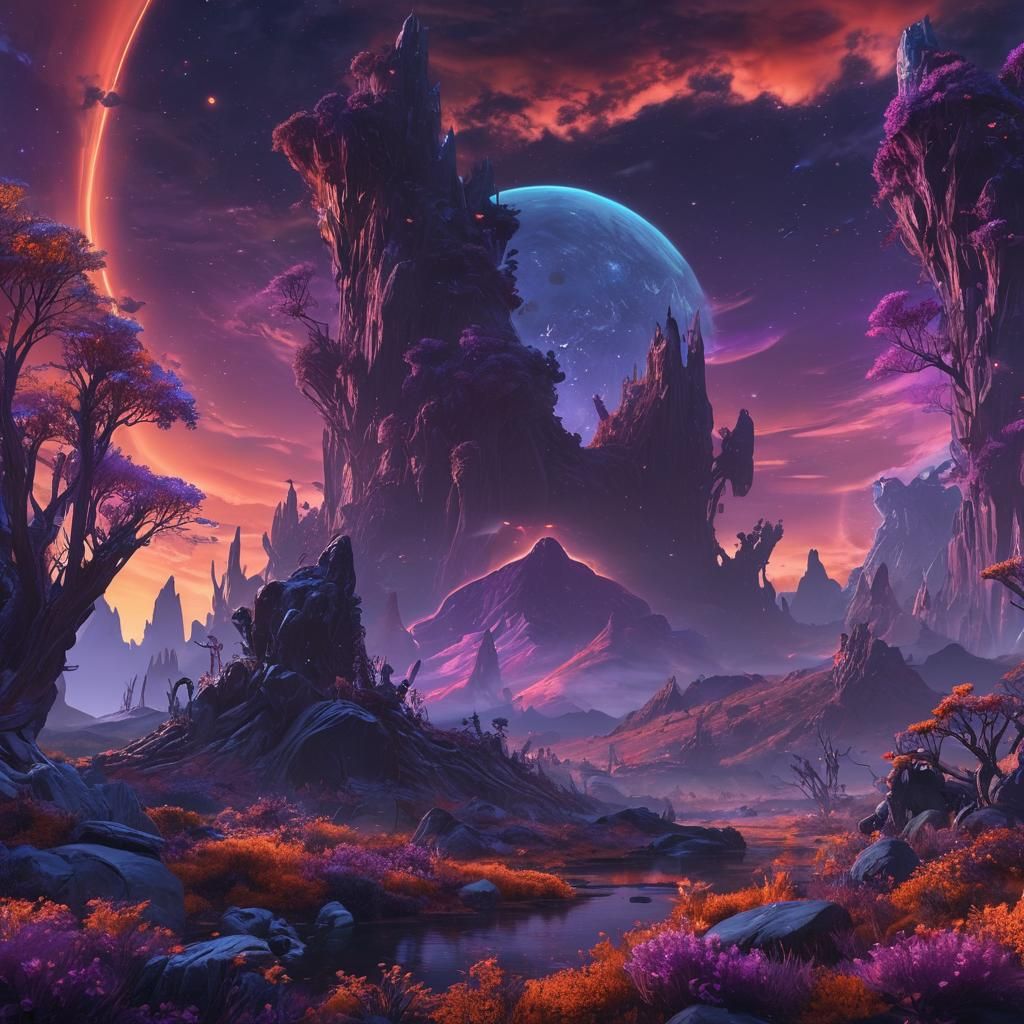 Futuristic Ecosystem with Extraterrestrial Animals