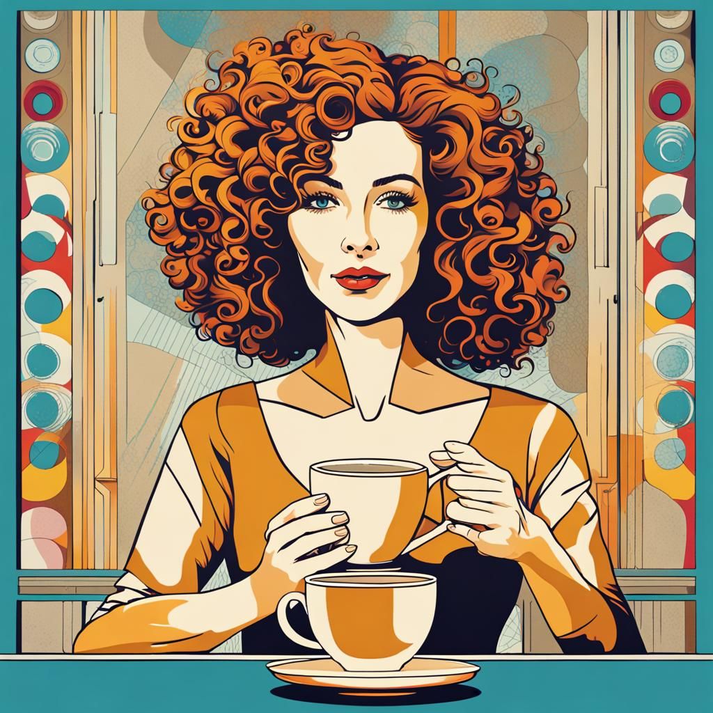 Pop Art Woman with Tea, Bauhaus Style