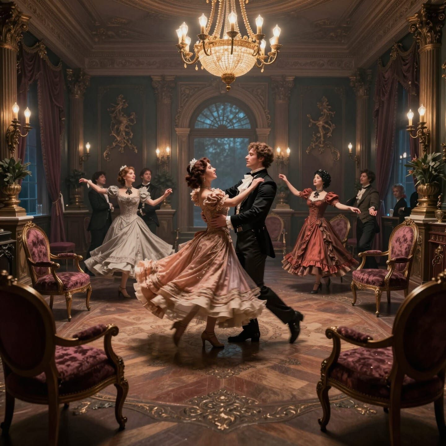 Victorian Dance Party in Detailed Matte Painting Style