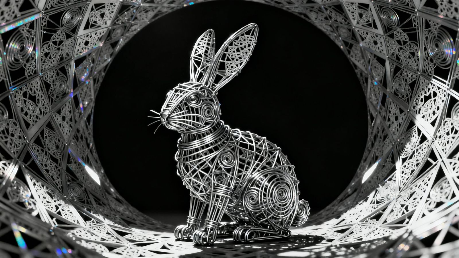 Intricate Wire Rabbit Sculpture with Tessellation