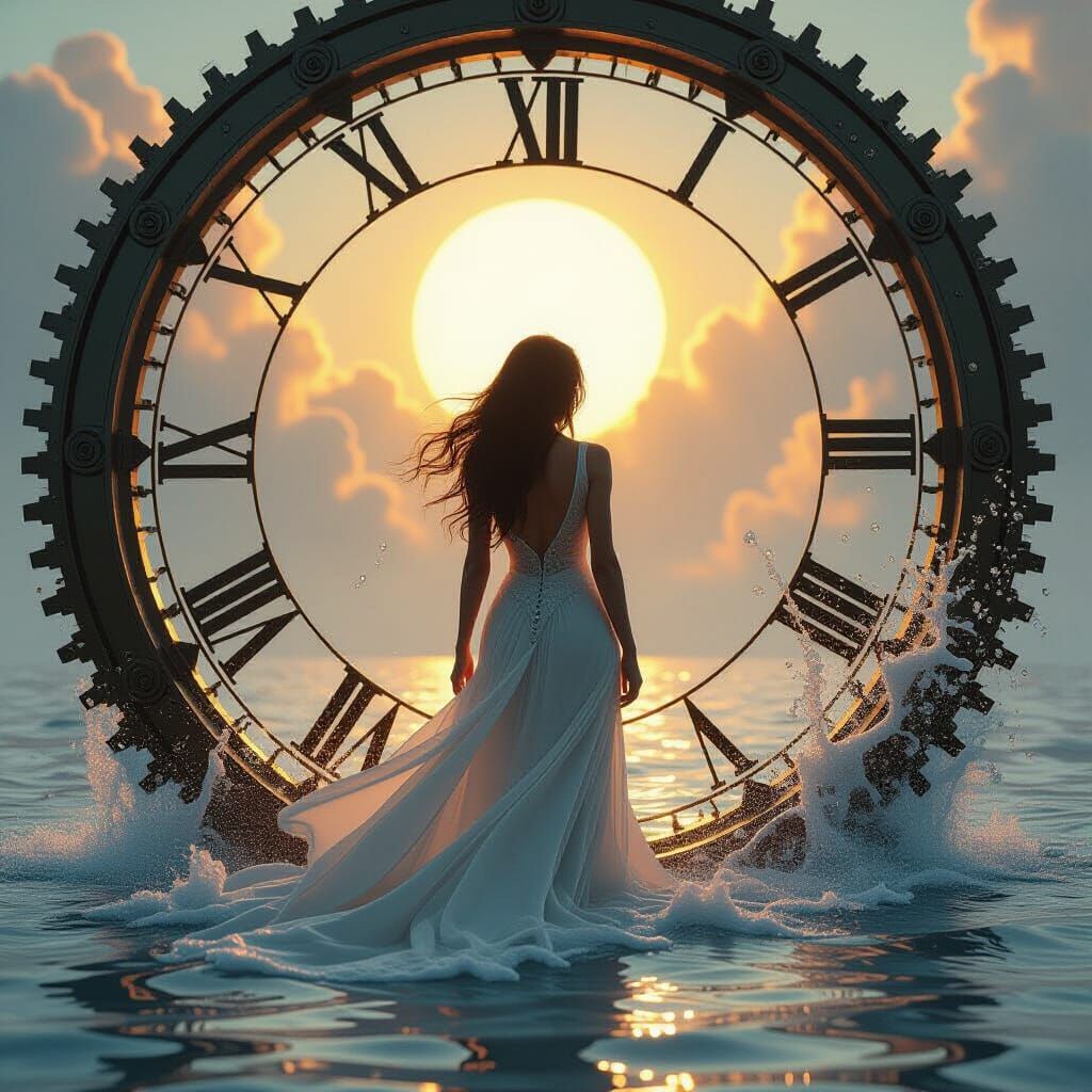 Surreal Time Vortex with Clockwork Woman