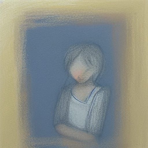 A Woman's Gentle Tears in Soft Crayon Brushstrokes