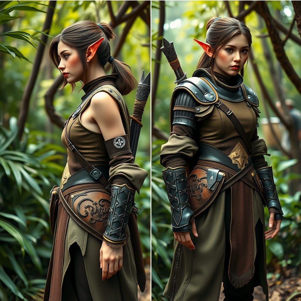 Elven Scout in Jungle: Photorealistic Double View