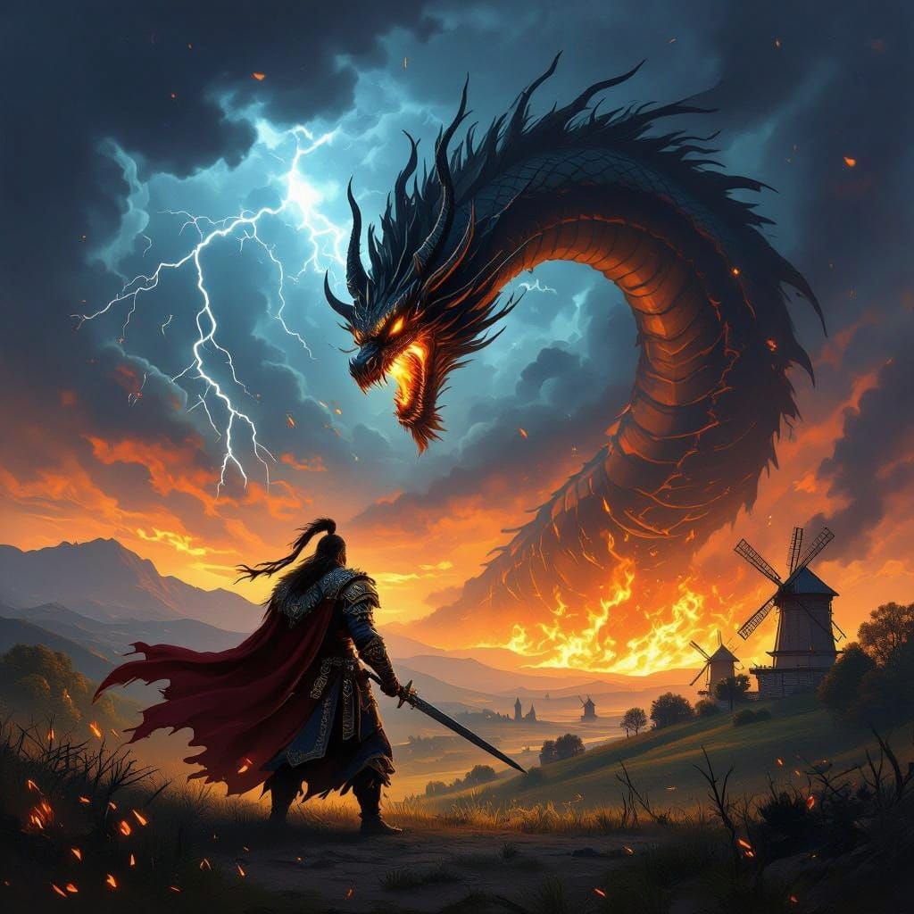 Ukrainian Warrior Defies Dark Dragon in Epic Battle