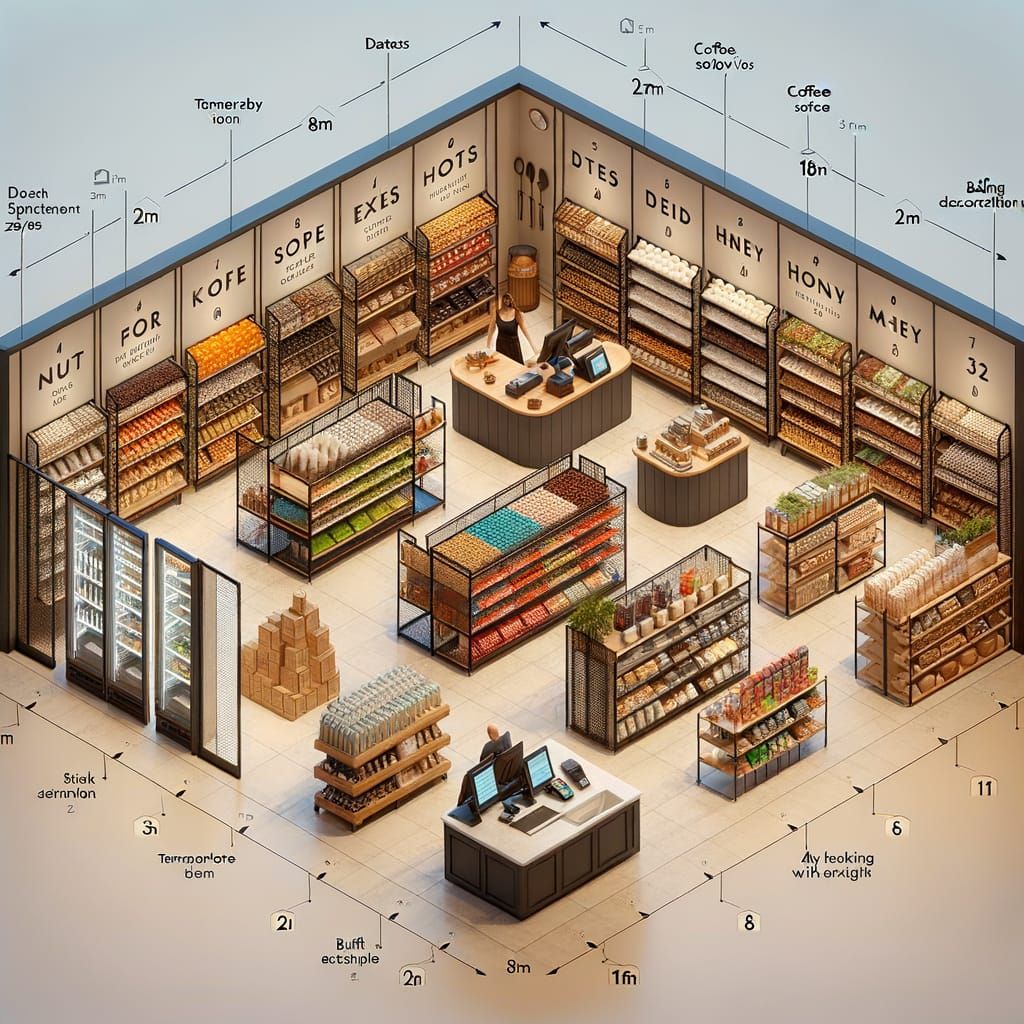 3D Grocery Store Layout with Detailed Product Displays