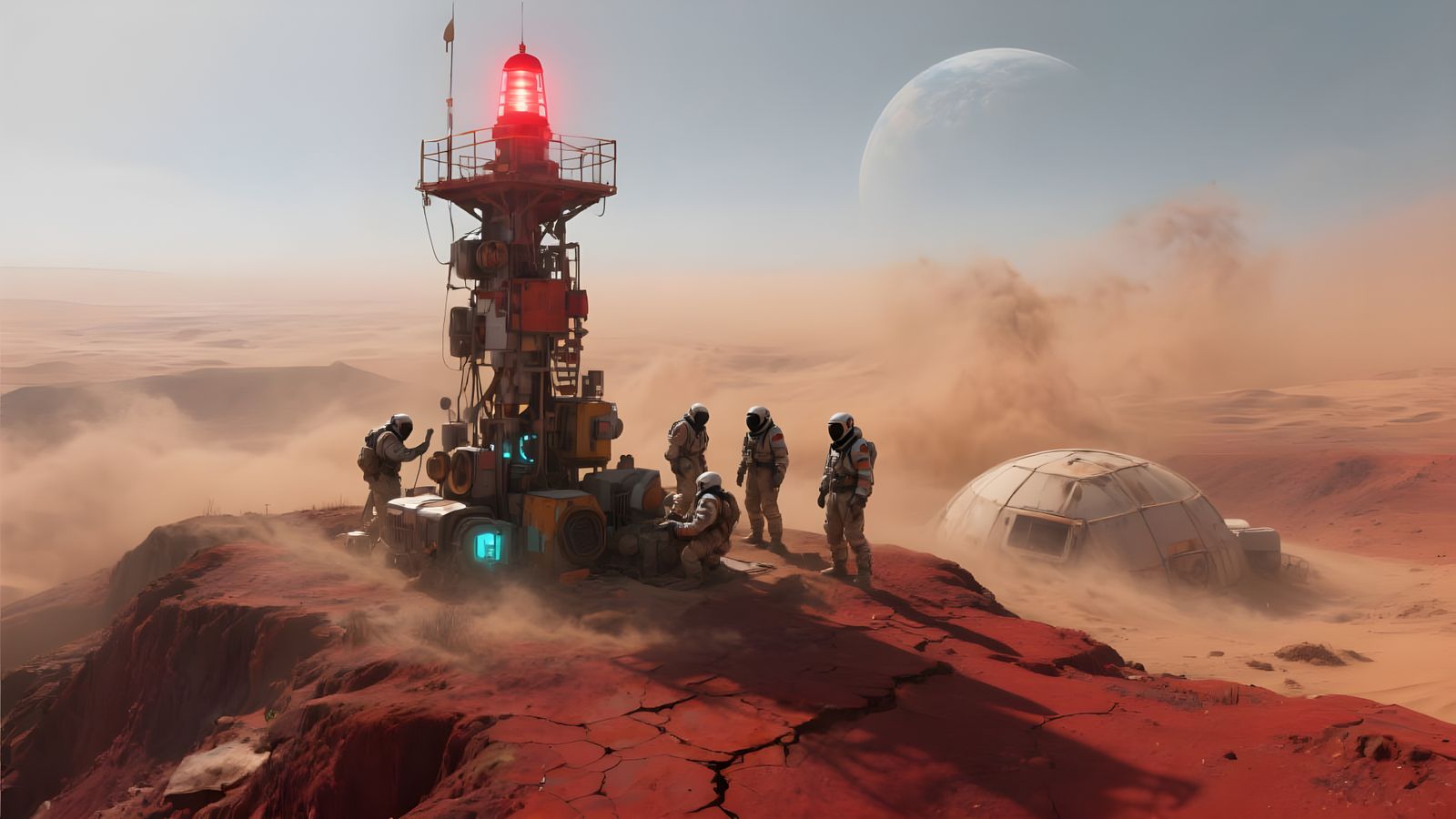 Desolate Mars Outpost Sends Signal, Photorealistic Style