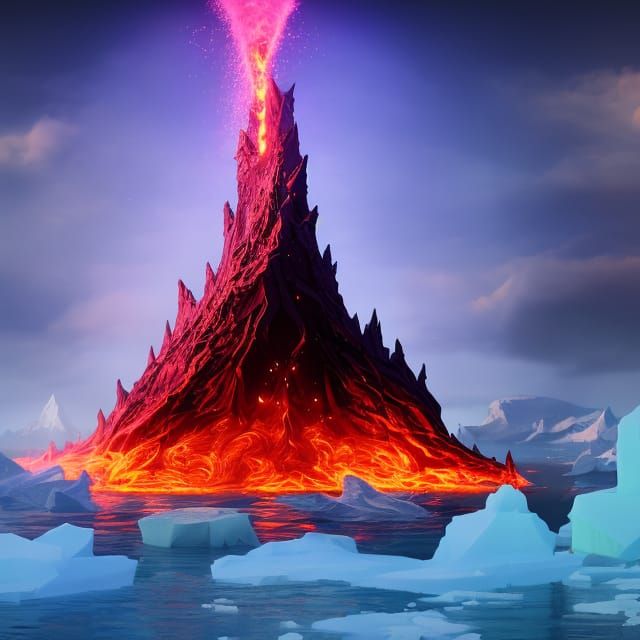 Fire and Ice: Volcano Meets Iceberg in Dark Fantasy