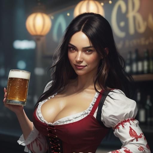 Oktoberfest Beauty in Dirndl Dress, Impasto Painting Style