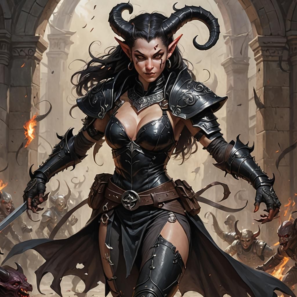 "A beautiful fair skinned aasimar tiefling hybrid woman with...