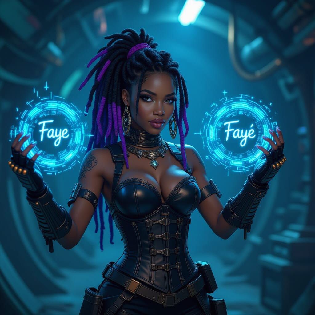 Steampunk Hacker Woman in Neon Lair