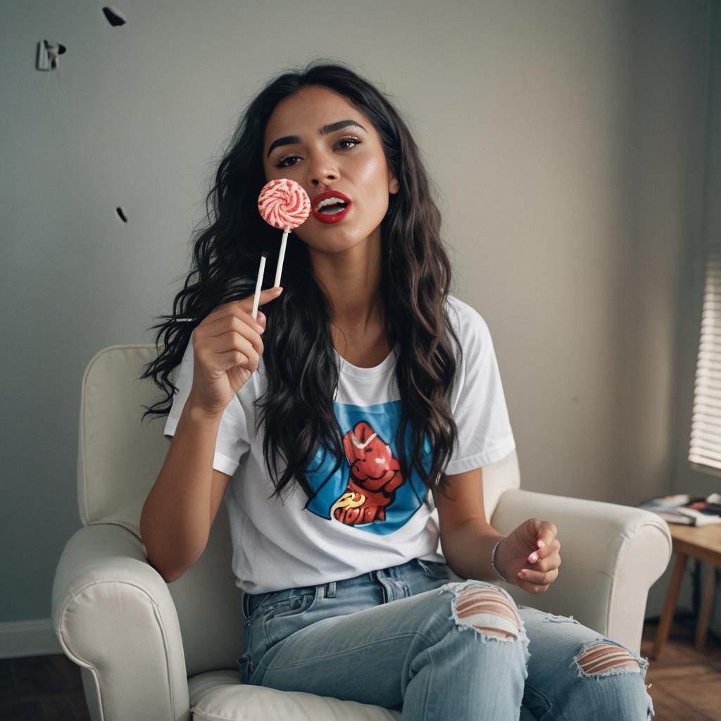 Attractive Woman with Lollipop: Cinematic Film Still