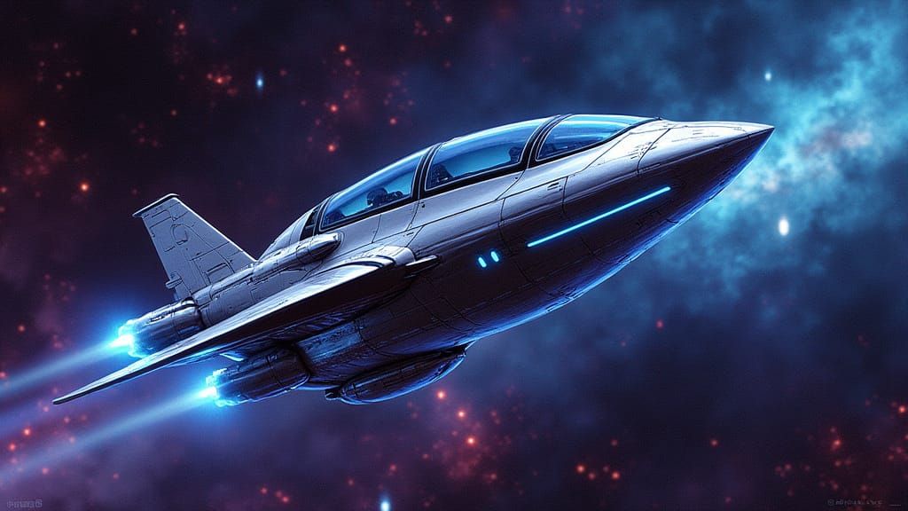 Spacecraft Soaring Through Starry Galaxy in Futuristic Style