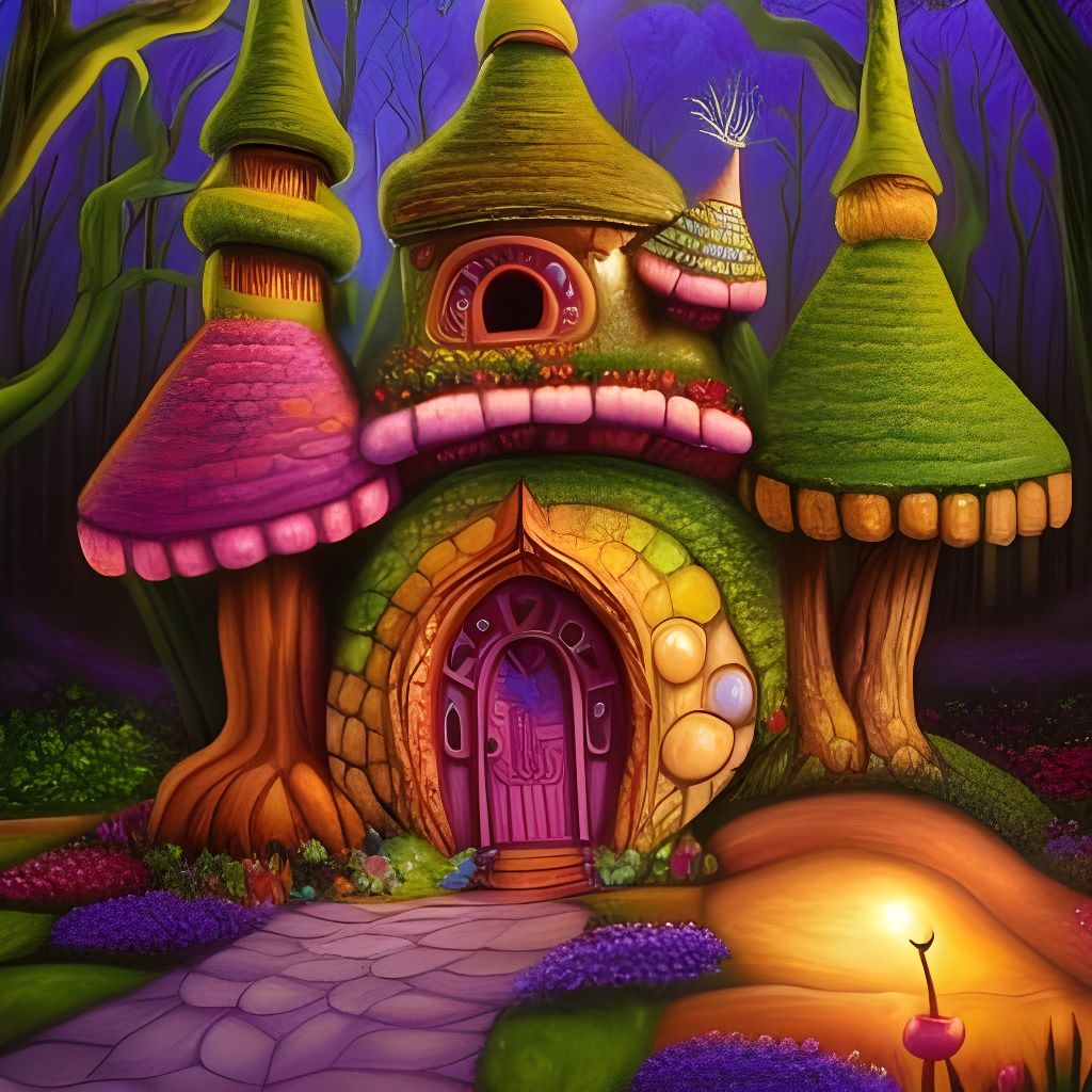Whimsical Fairy House Mushroom Treehouse in Wonderland