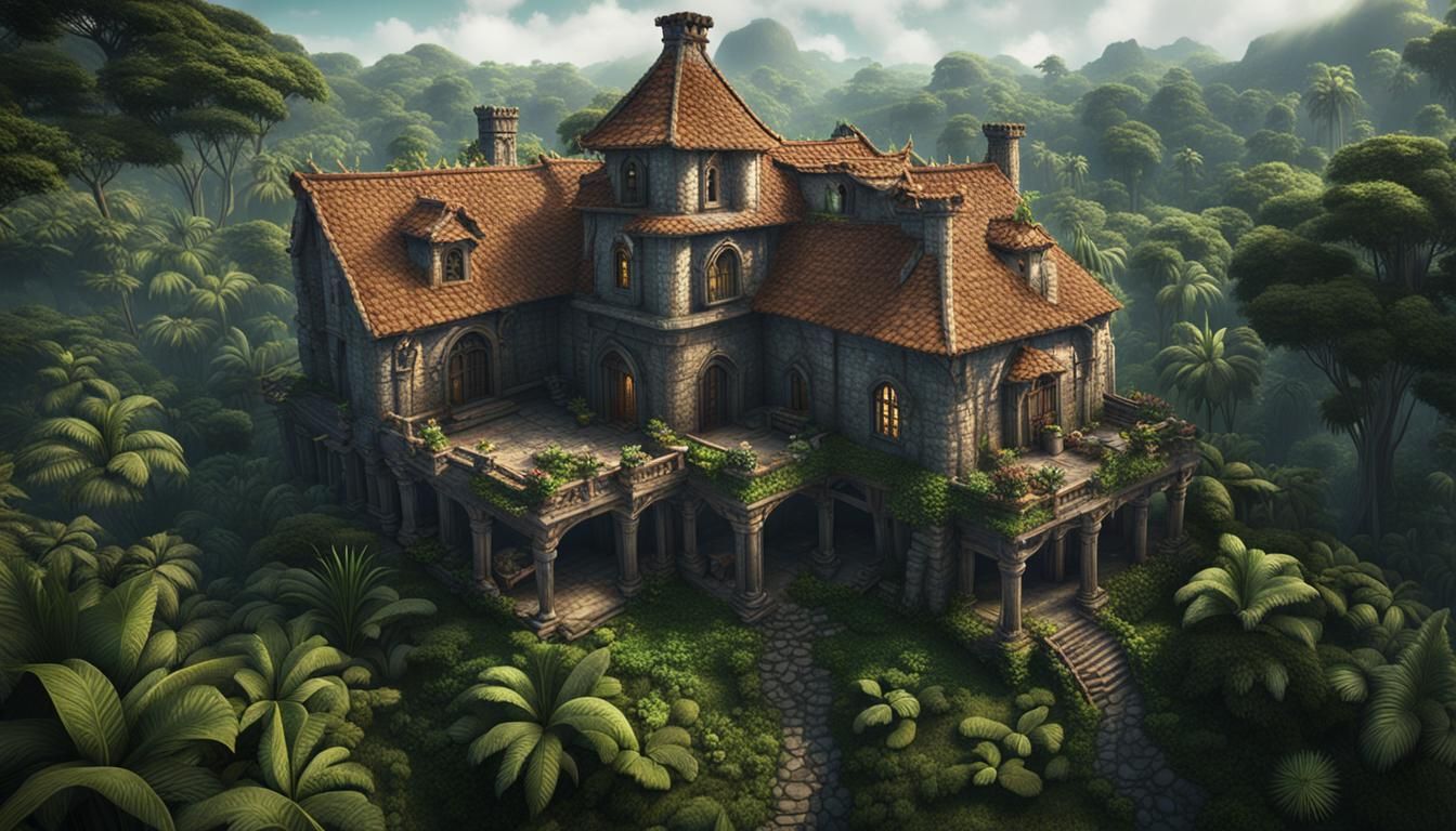 Rustic Stone House in Jungle Aerial View