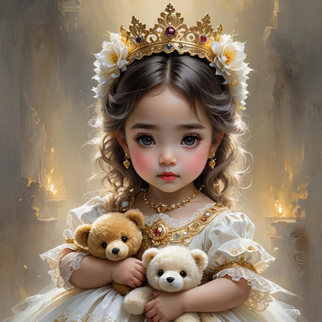 The princess and her teddy bears.
