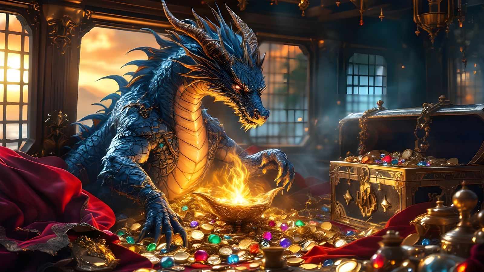 Dragon Genie Emerges from Arabian Lamp