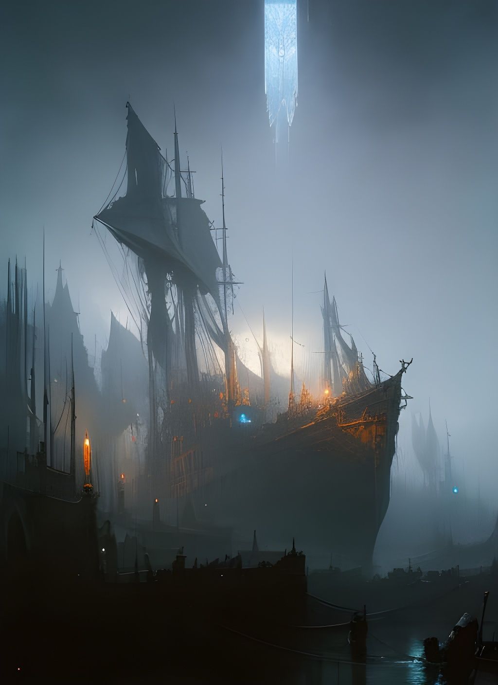 Ethereal Ghost Ship Digital Watercolor Painting