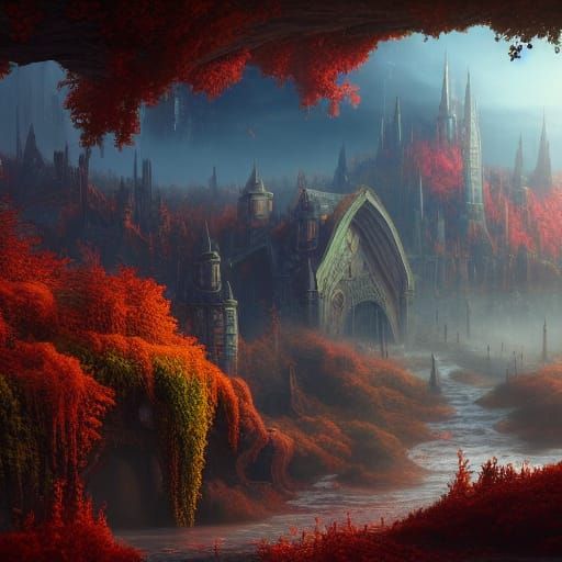 Fantastical October Scene in Detailed Matte Painting