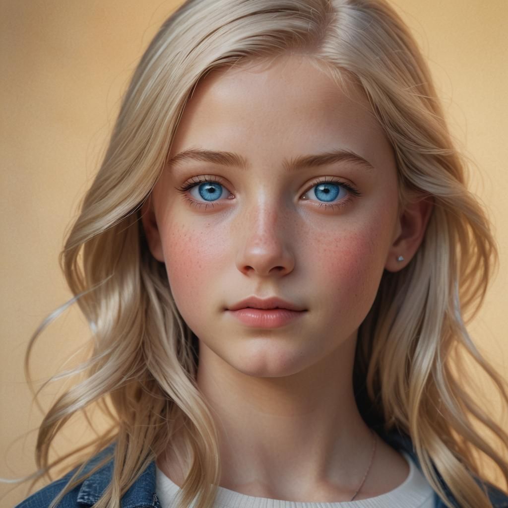 Hyperrealistic Portrait of a Blonde Girl with Mole