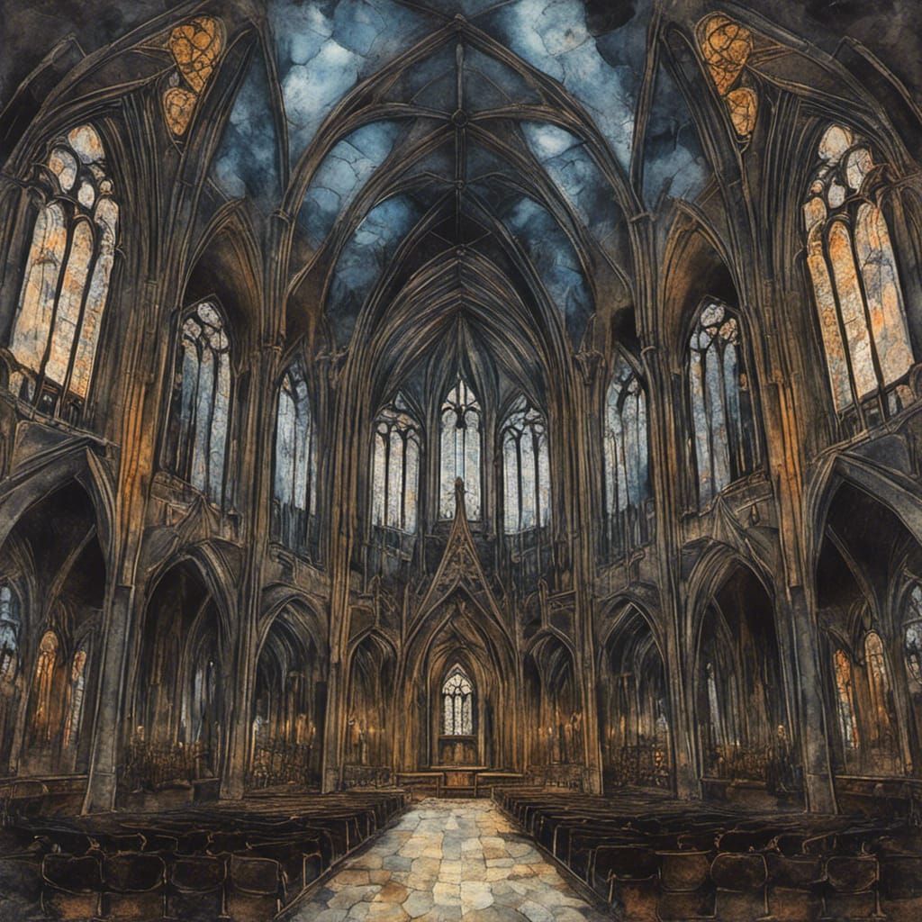 Gothic Cathedral in Colored Pencil Style