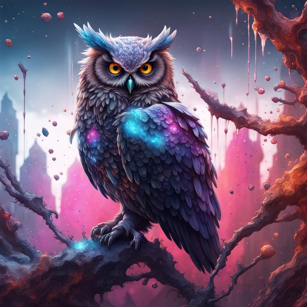 Crystal Ink Owl: Detailed Matte Painting