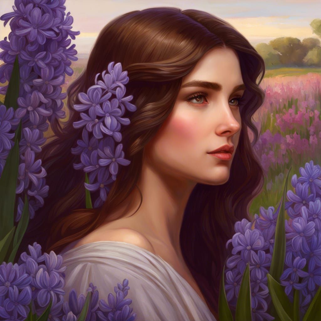 Hyacinth Girl Portrait in Pre-Raphaelite Style