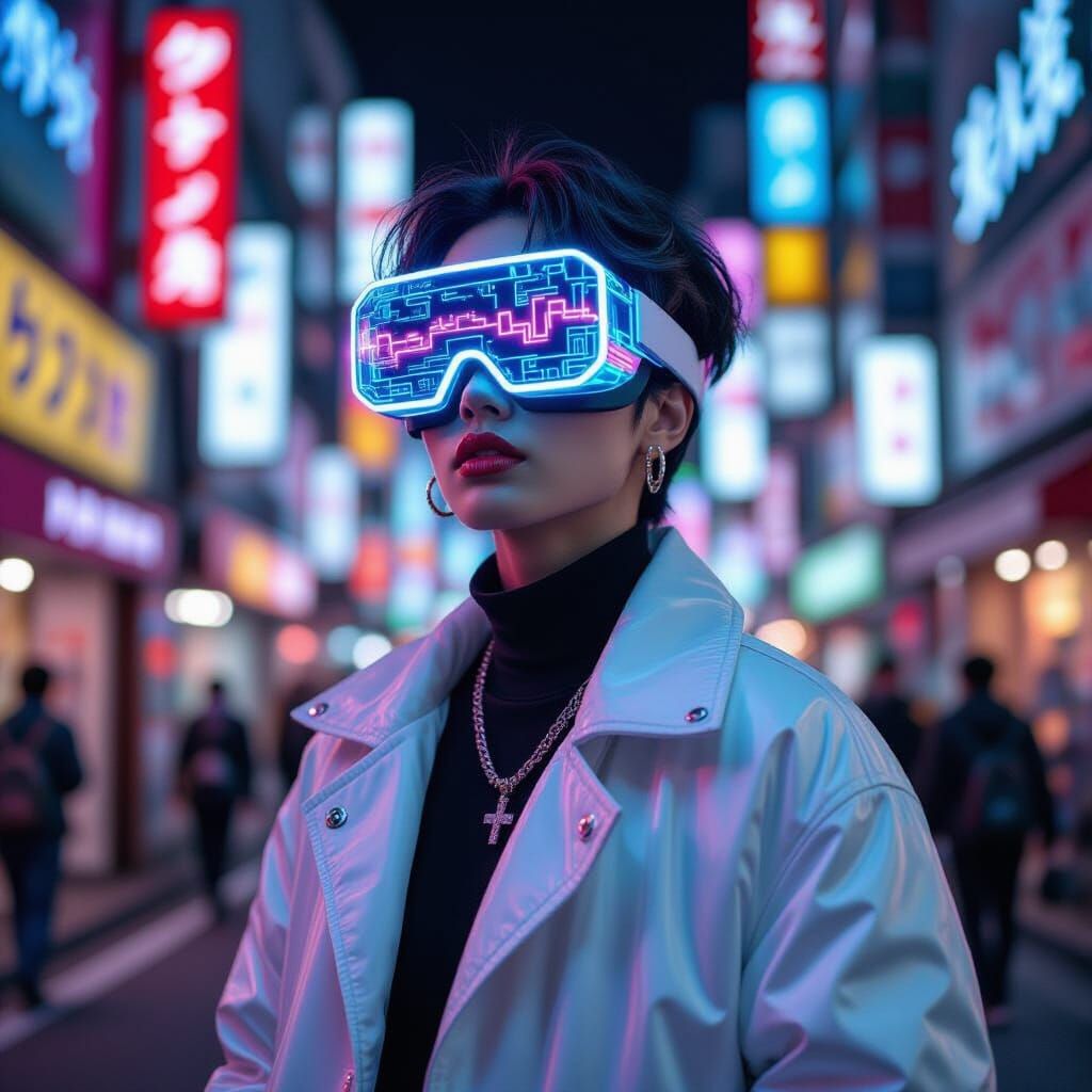 Tokyo Streetwear Model in Glitch Art Style