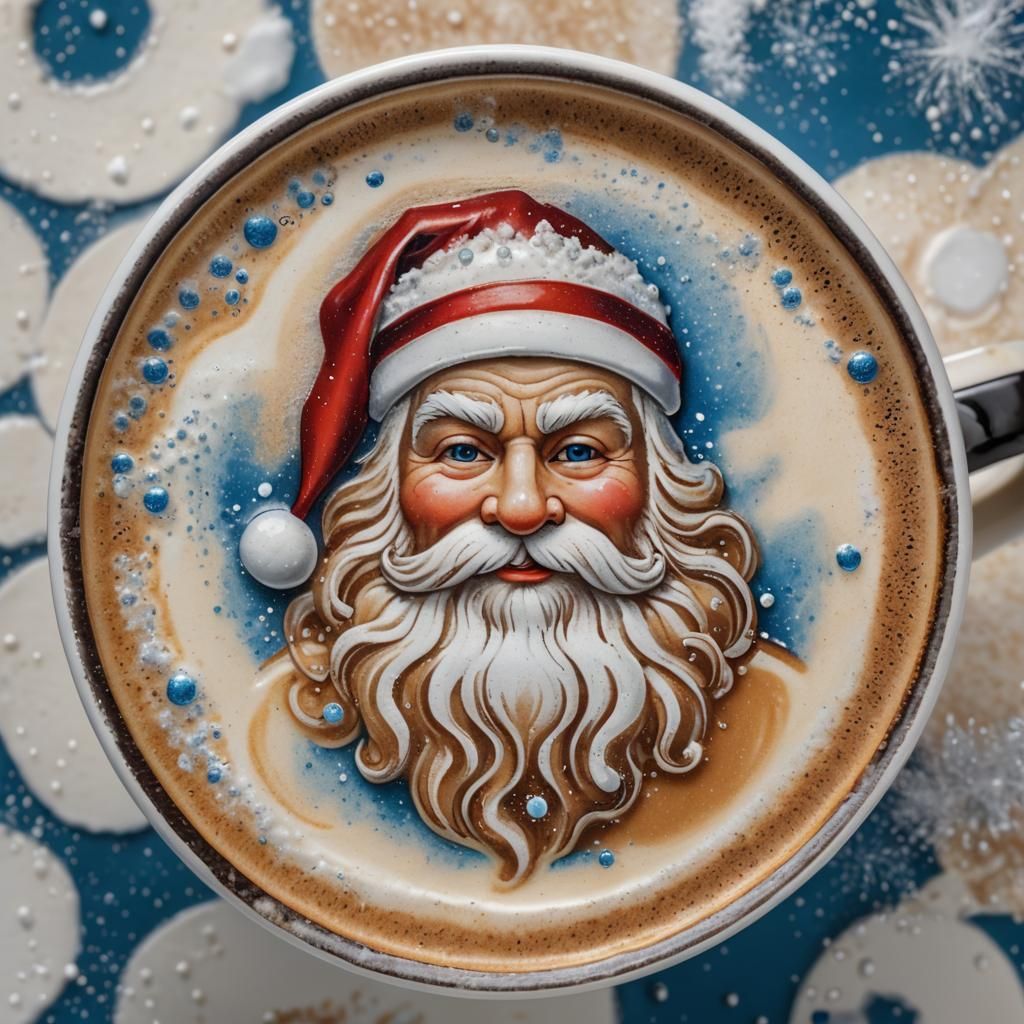 Santa Claus Latte Art in Art Deco Style