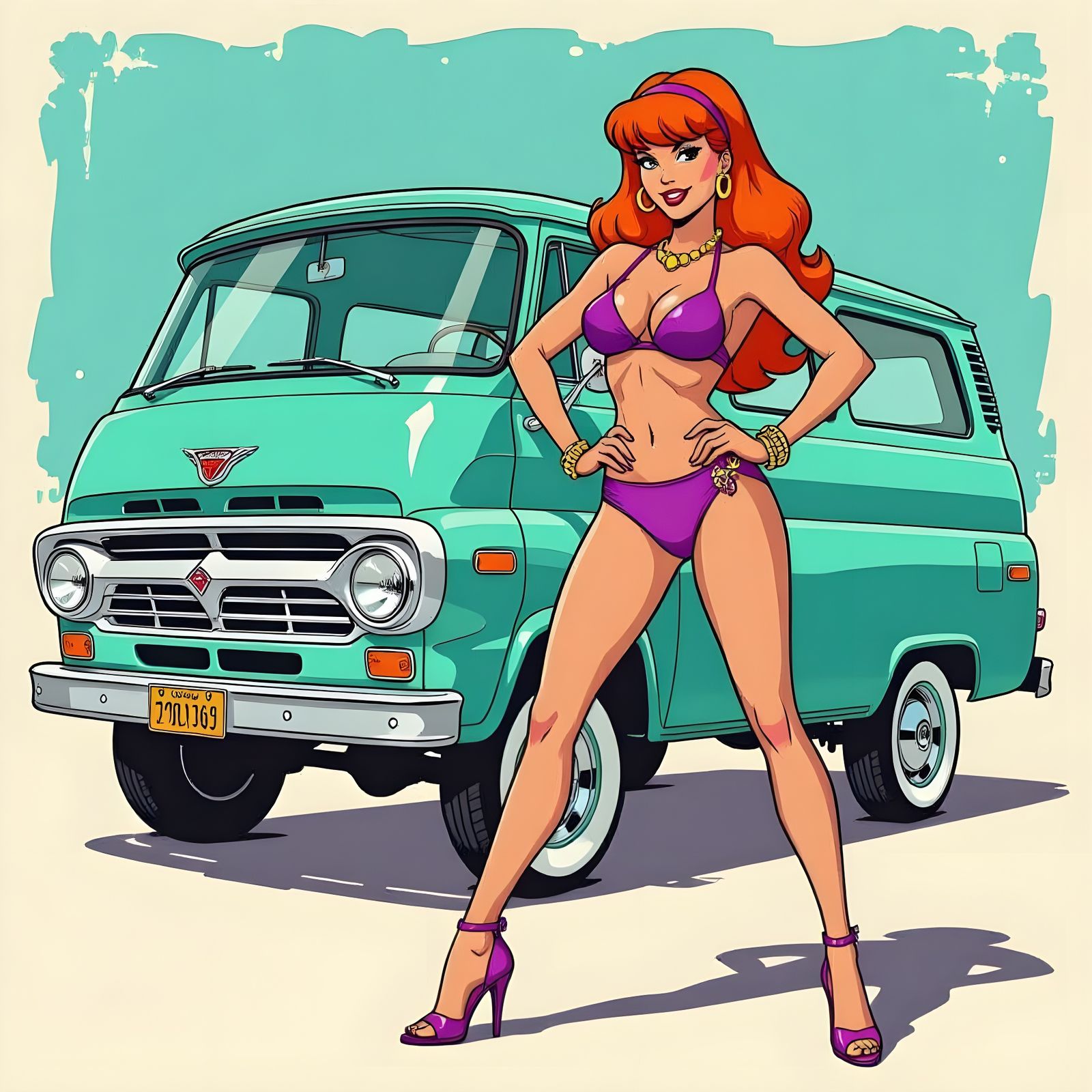 Daphne Blake Pin-Up with Mystery Machine