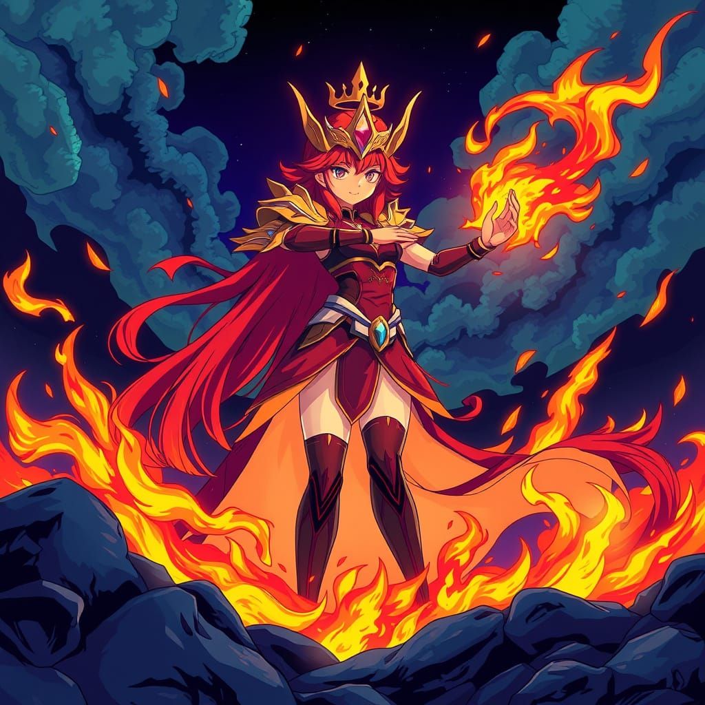 Regal Fire Princess in Vibrant Manga Style