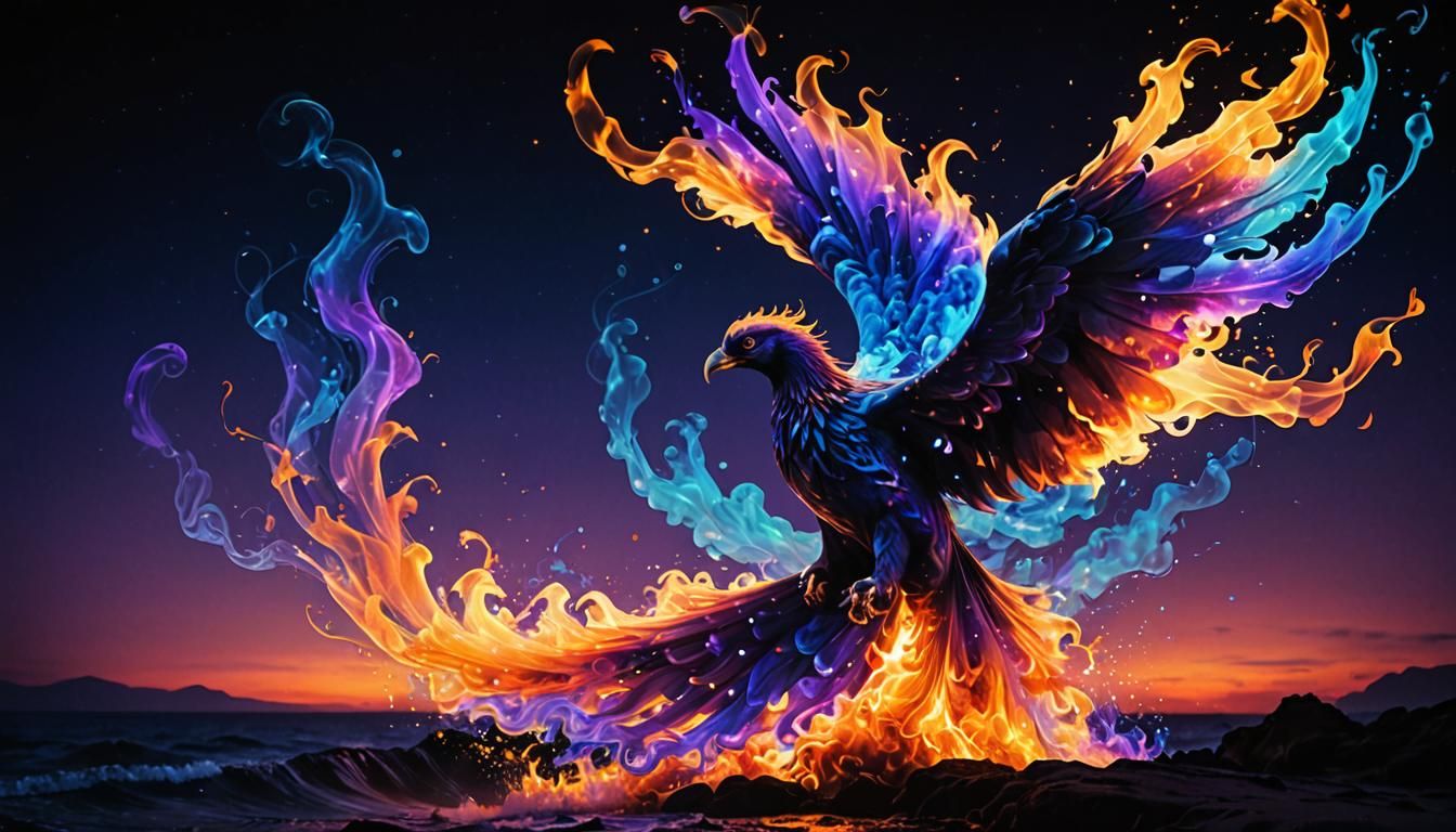 Fiery Phoenix Rising in a Starry Dreamscape