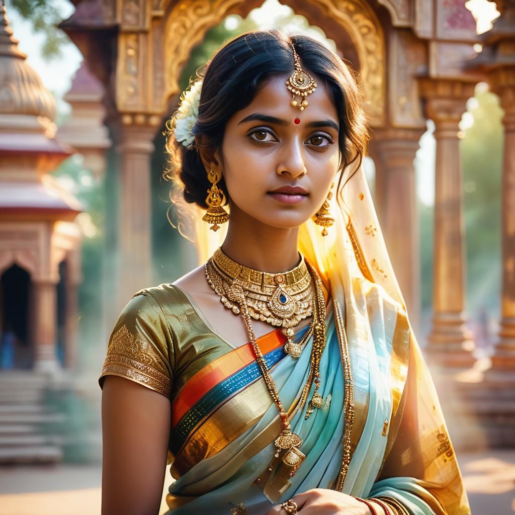 Beautiful Hindu Woman Portrait in Watercolor Style