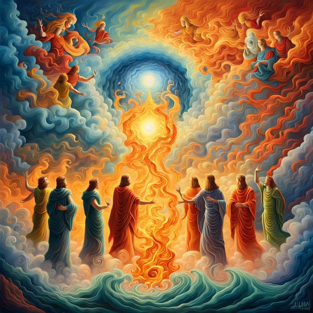 Deities of Elements in Surrealist Oil Painting