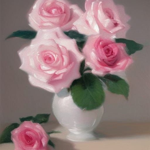 Pink and White Roses as Oil Painting