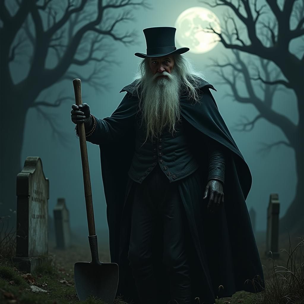 Grave Robber in Victorian Cemetery, Dark Fantasy Art