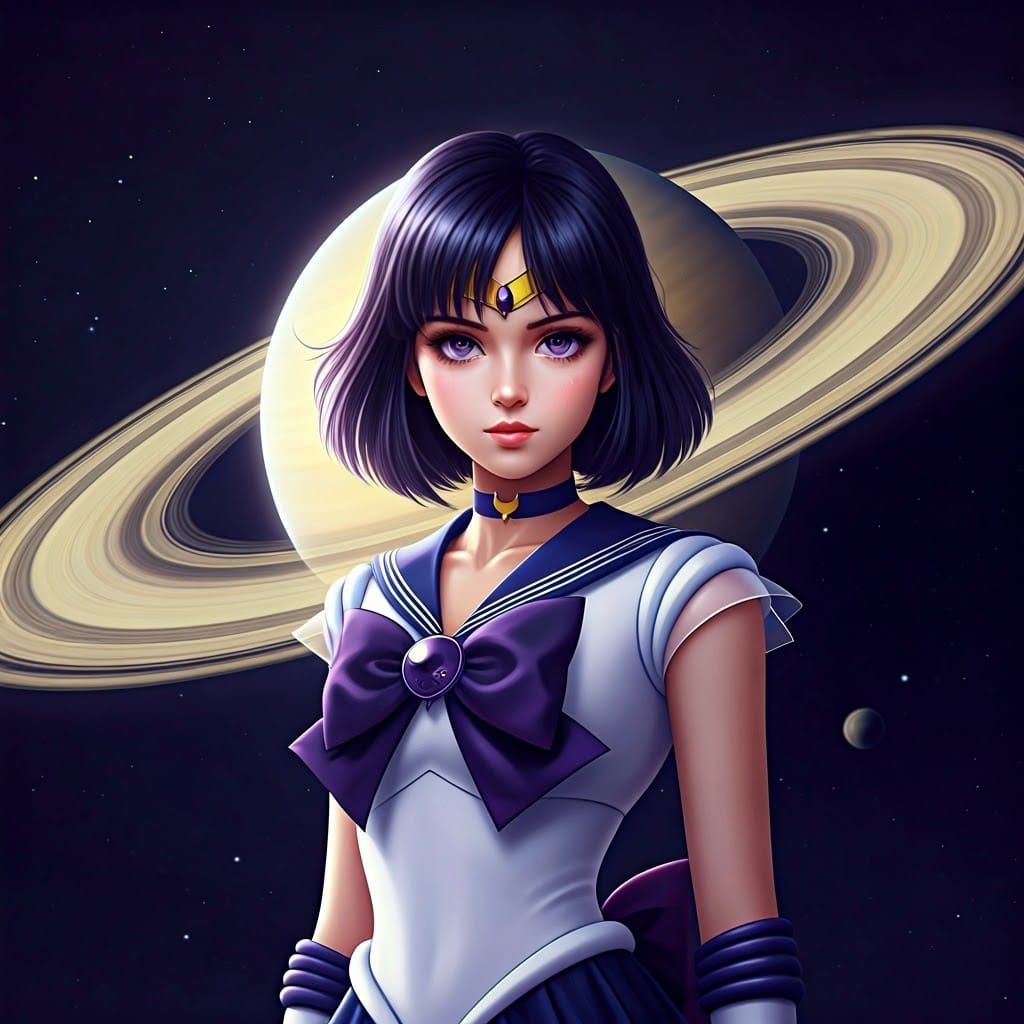 Ethereal Sailor Saturn in a Dreamy Saturnian Landscape