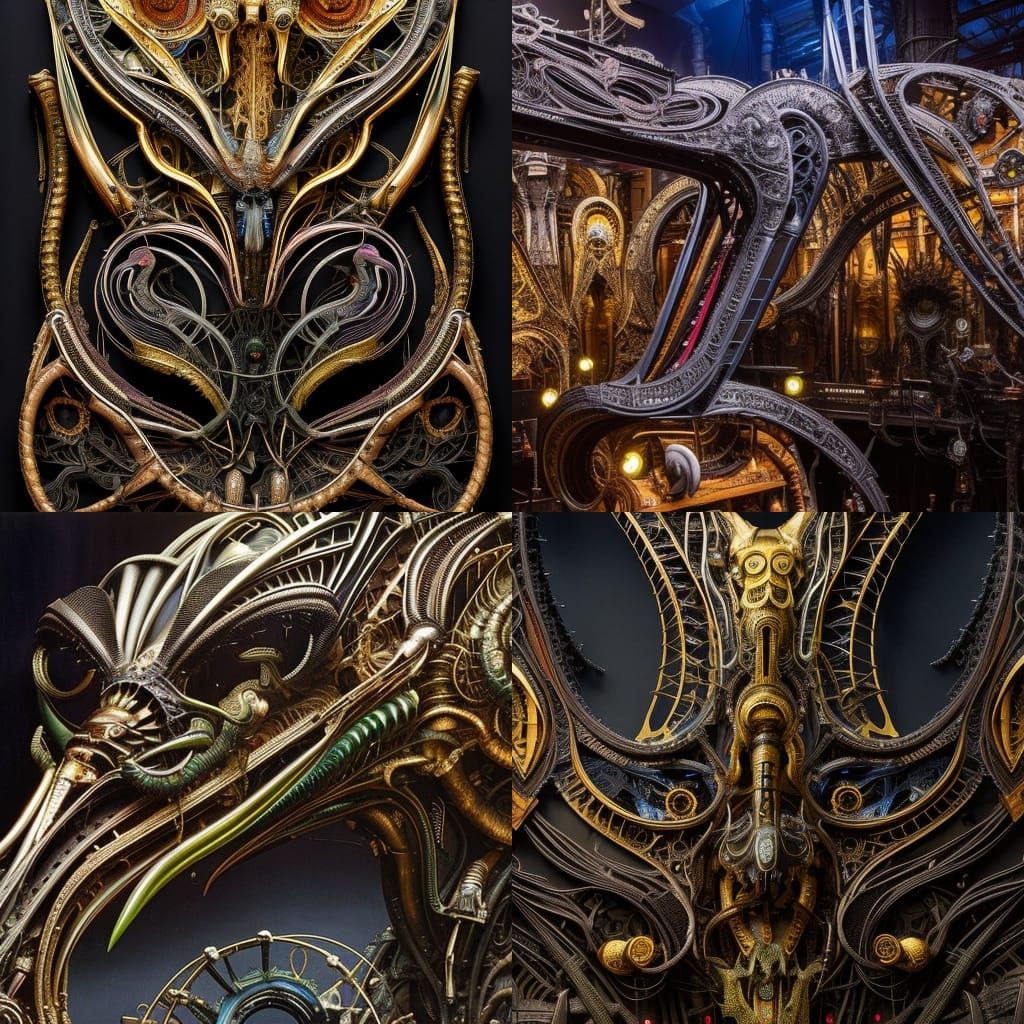 Cyberpunk Giger Alien in Elaborate Art Nouveau Style