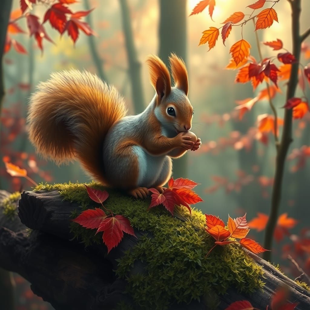Squirrel's Autumn Feast in Enchanted Forest