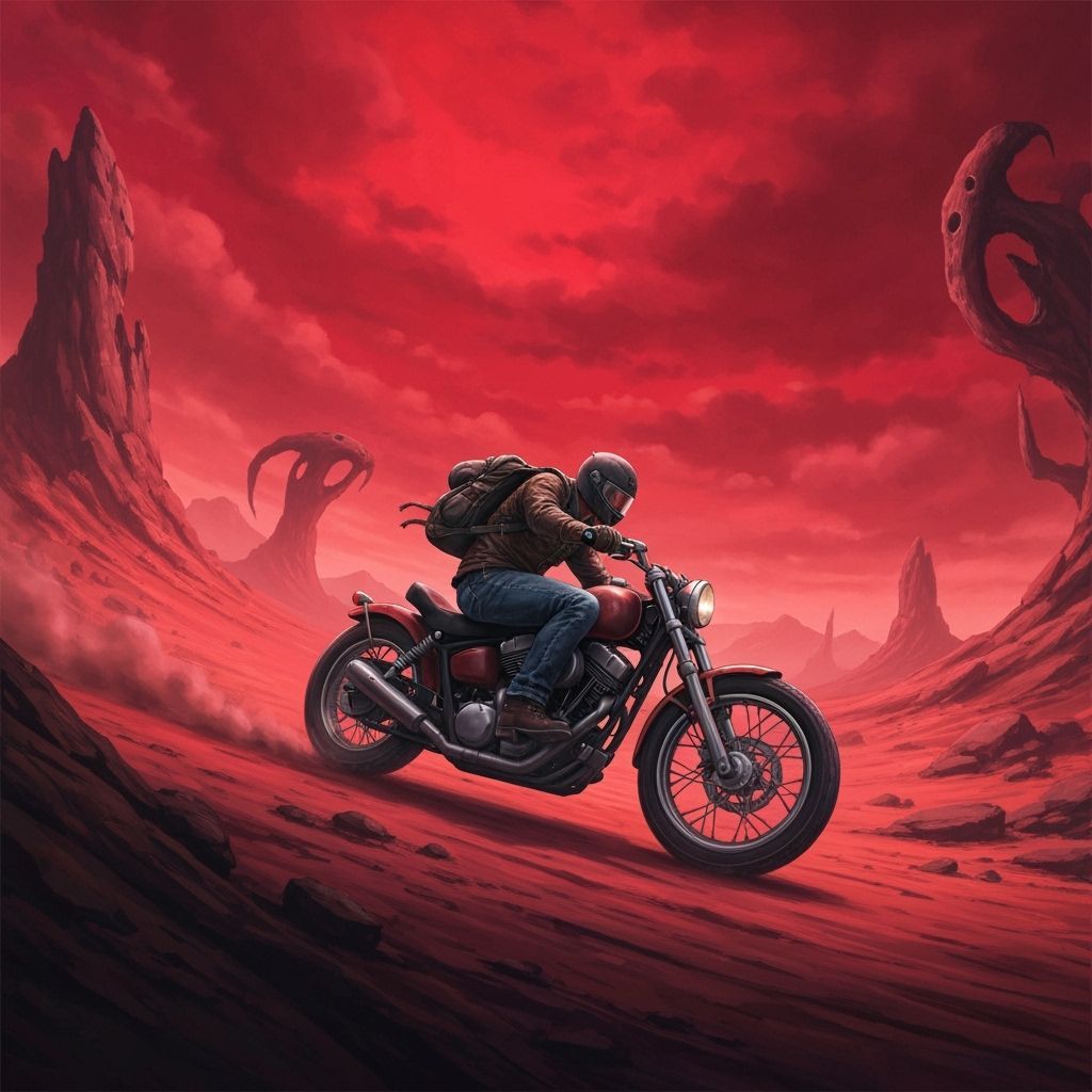 Post-Apocalyptic Biker in Desert Landscape