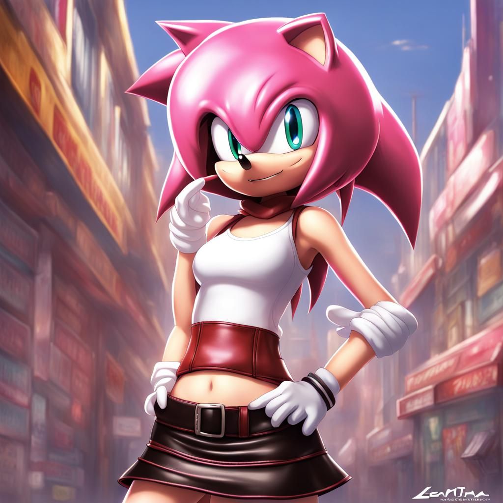 Amy Rose in Leather Skirt, Anime Style