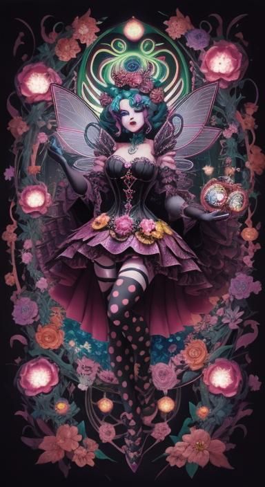 Queen of Hearts Fairy in Neon Noir Style