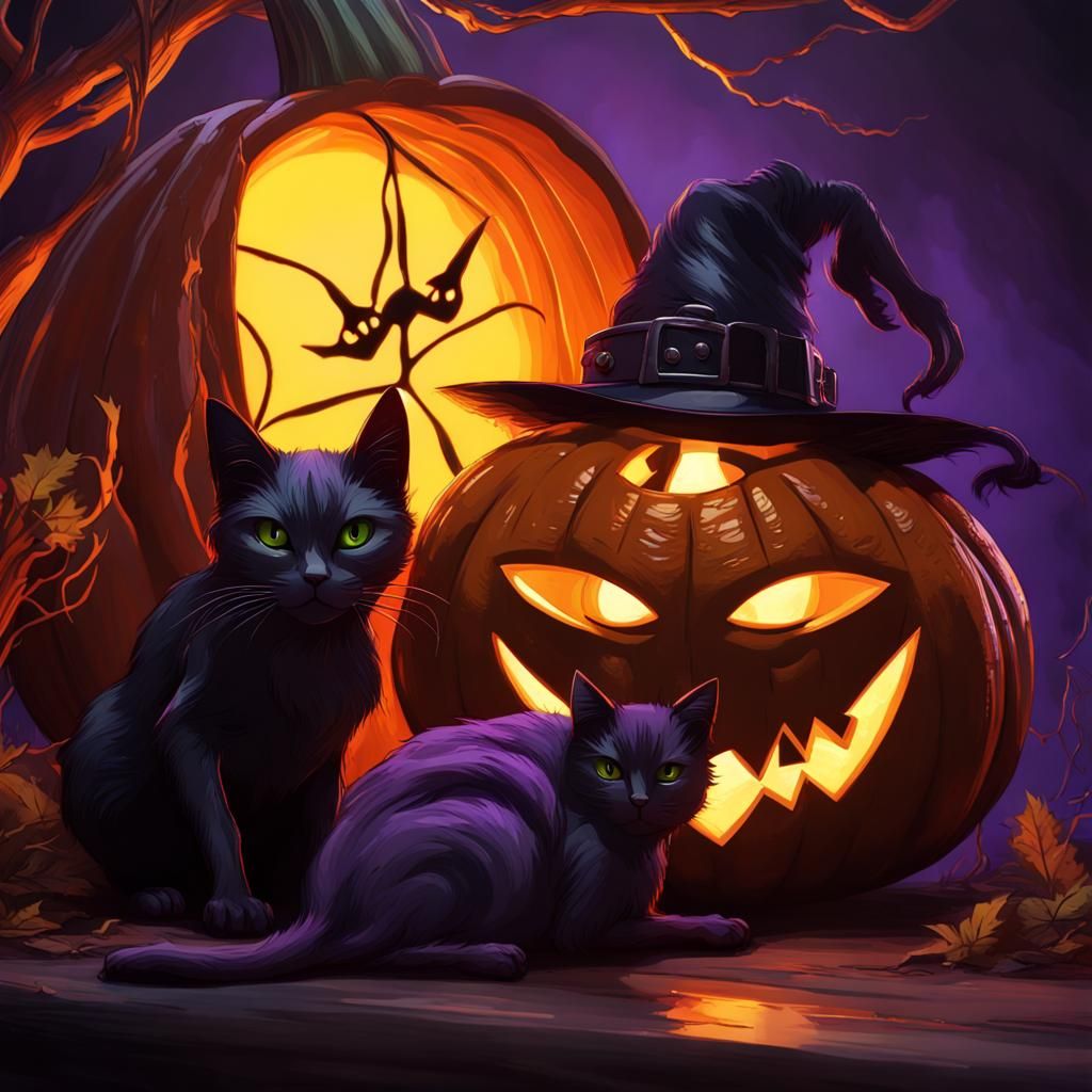 Vintage Halloween Jack O'Lantern and Black Cat