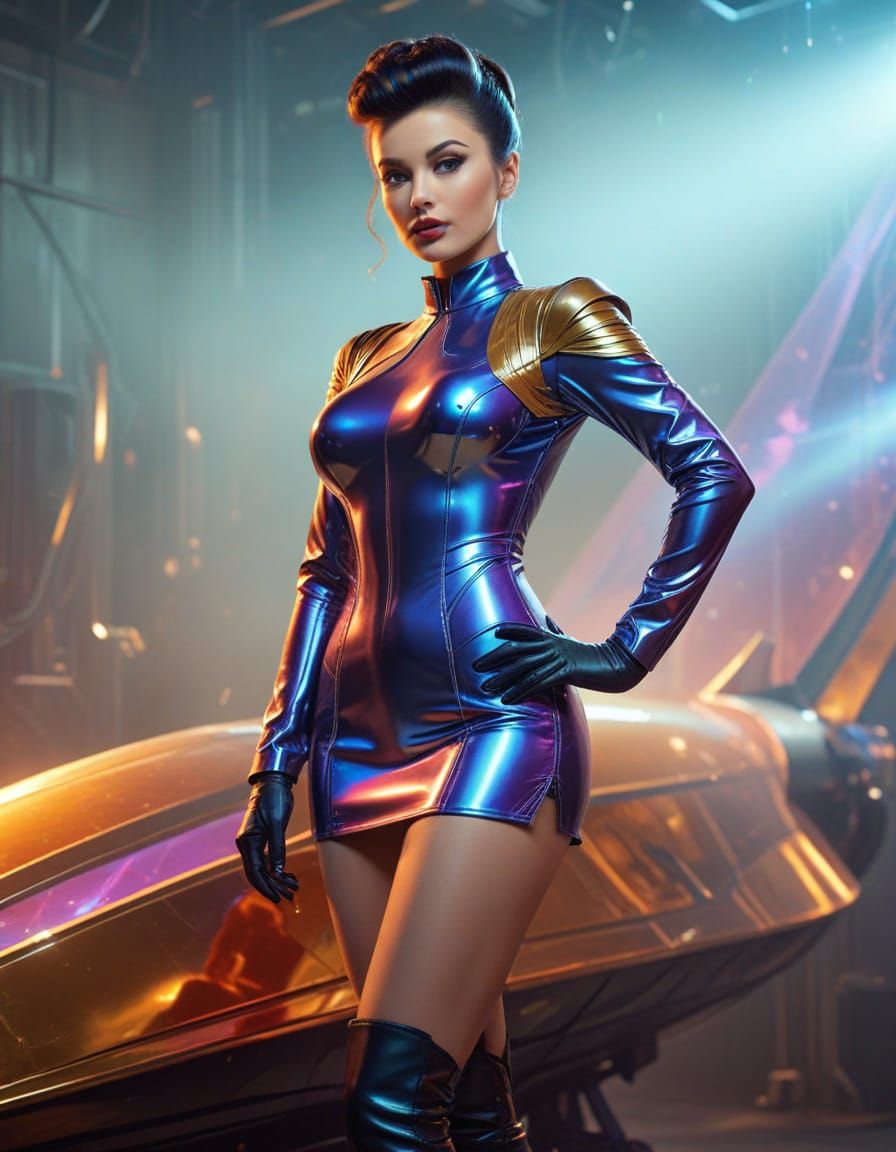 Retro Sci-Fi Pinup Woman in 1960s Uniform