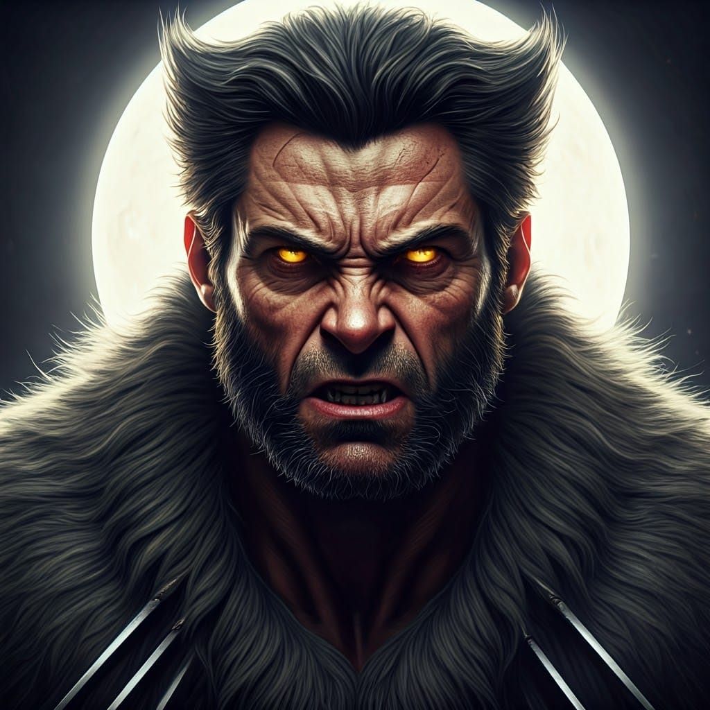 Werewolf Wolverine Portrait in Hyperrealistic Art Nouveau St...