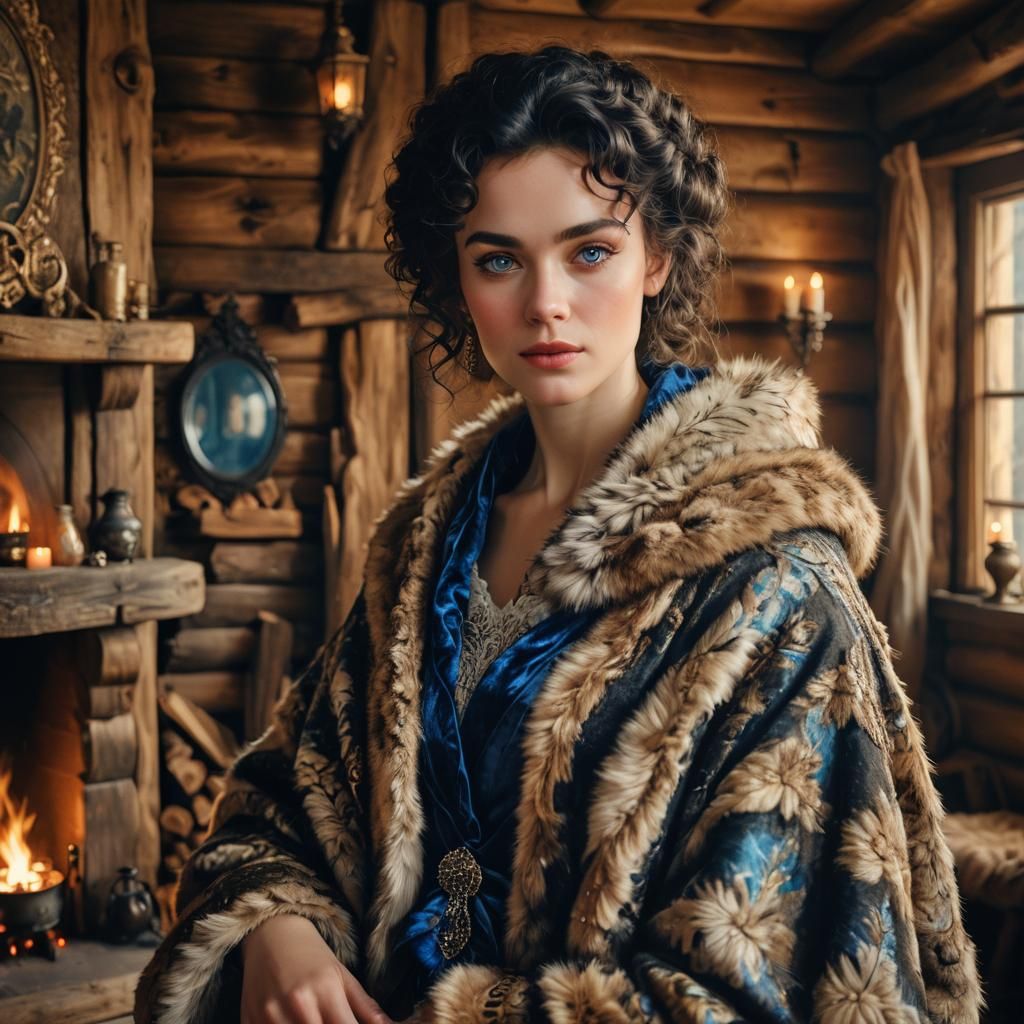 Rococo Dancer Portrait in Candlelit Cabin