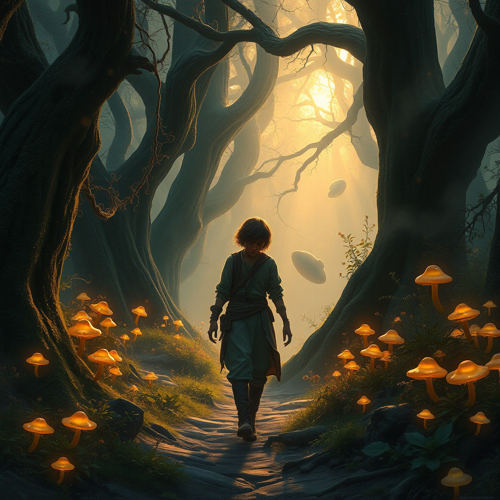 Mystical Forest Wanderer in a Dreamlike Realm