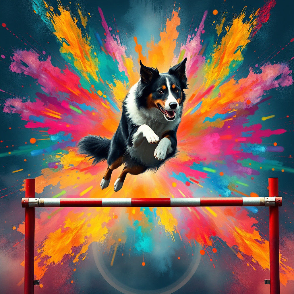 Border Collie Leaps Through Fantasy Kaleidoscope