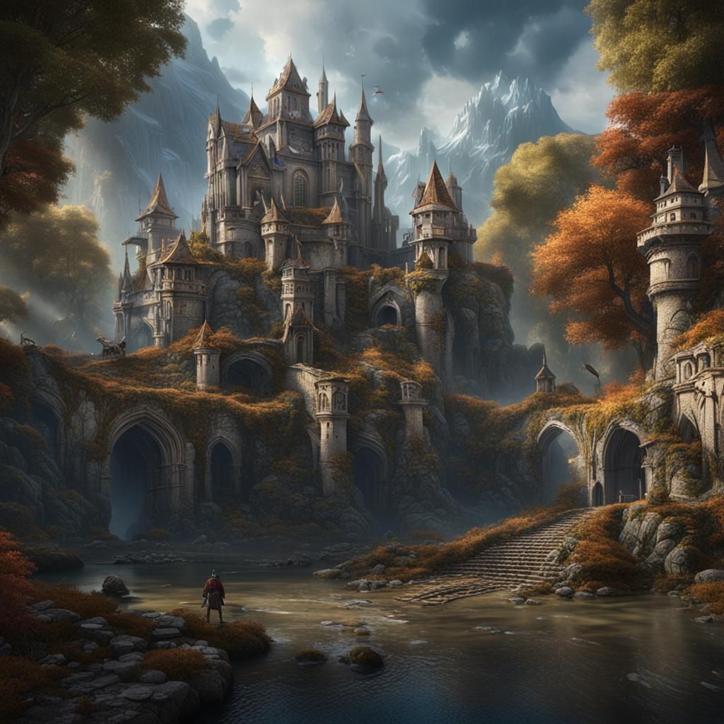 Vultures on Carcass: Detailed Matte Painting in Fantasy Styl...