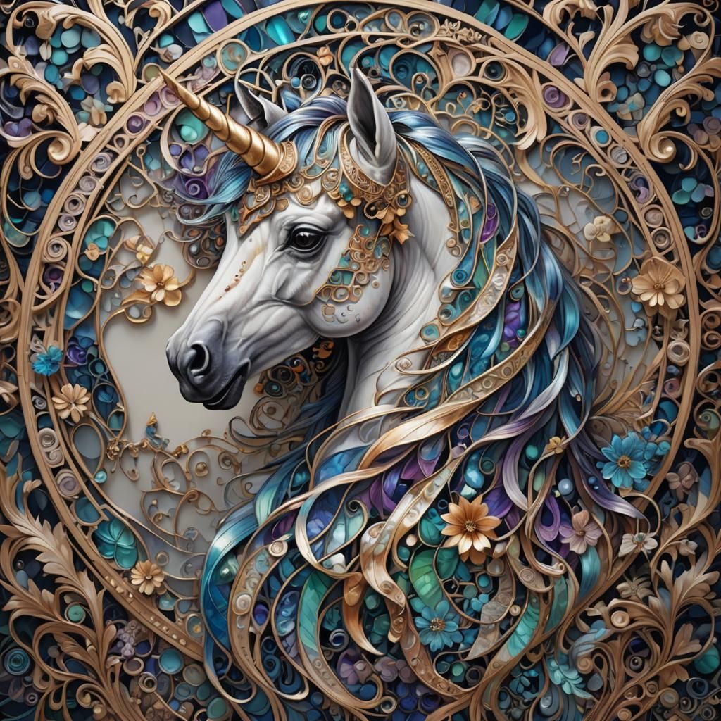 Majestic Zentangle Otter-Unicorn Hybrid in Iridescent Marque...